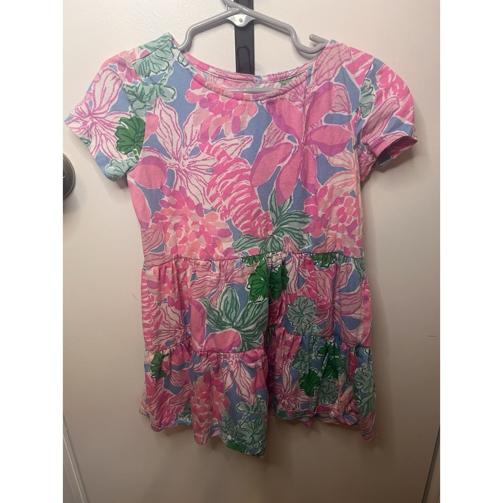Lilly Pulitzer Girl's Small 4-5 Short Sleeve Floral Pink Preppy Dress